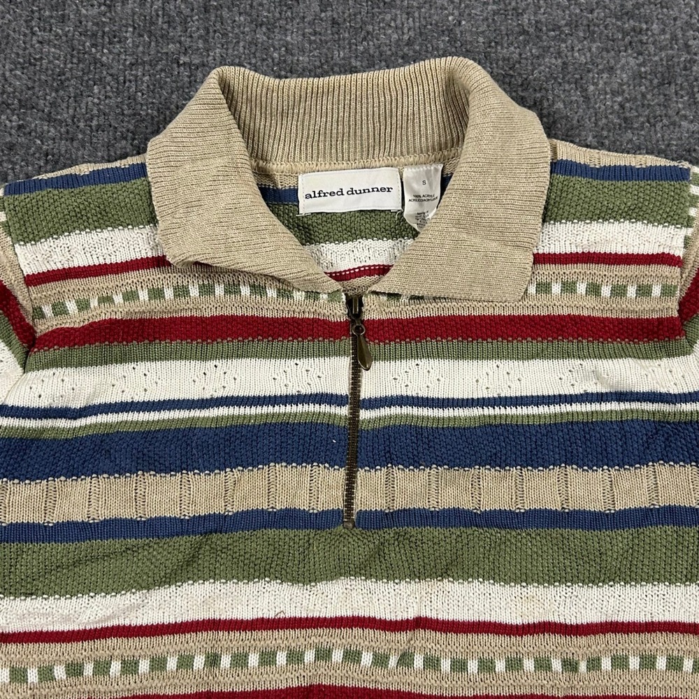 Alfred Dunner Sweater Womens Size S Multi Striped Quarter Zip USA Vintage Knit